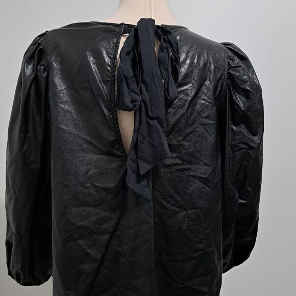 Free People Bri Babe Faux Leather Blouse Oversized Small Black NWT - Picture 12 of 14